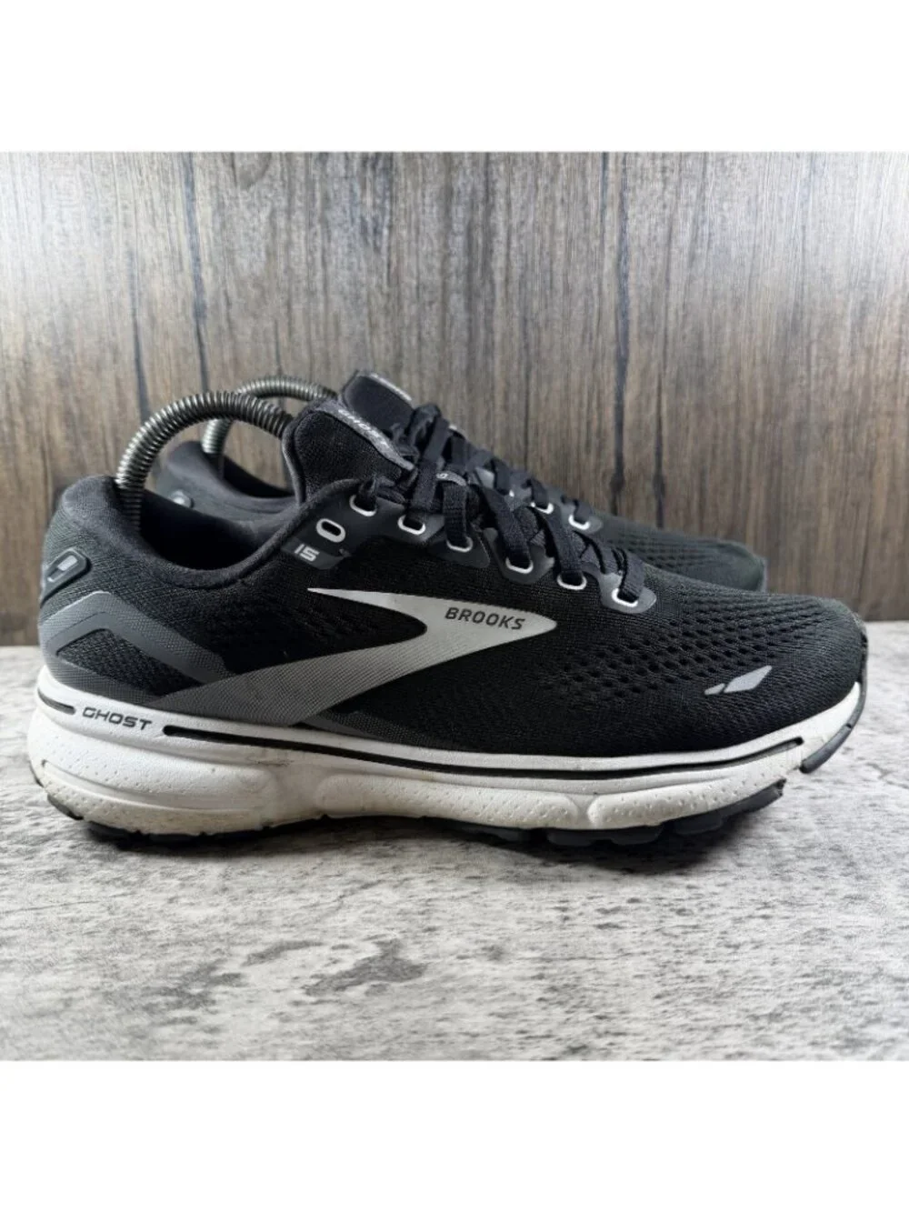 Brooks Ghost 15 Shoes Womens Size 9 B Black White Running Sneakers 1203801B012